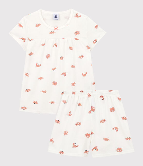 Kinder-Kurzpyjama aus Baumwolle mit Krabben für Mädchen weiss MARSHMALLOW/weiss MULTICO