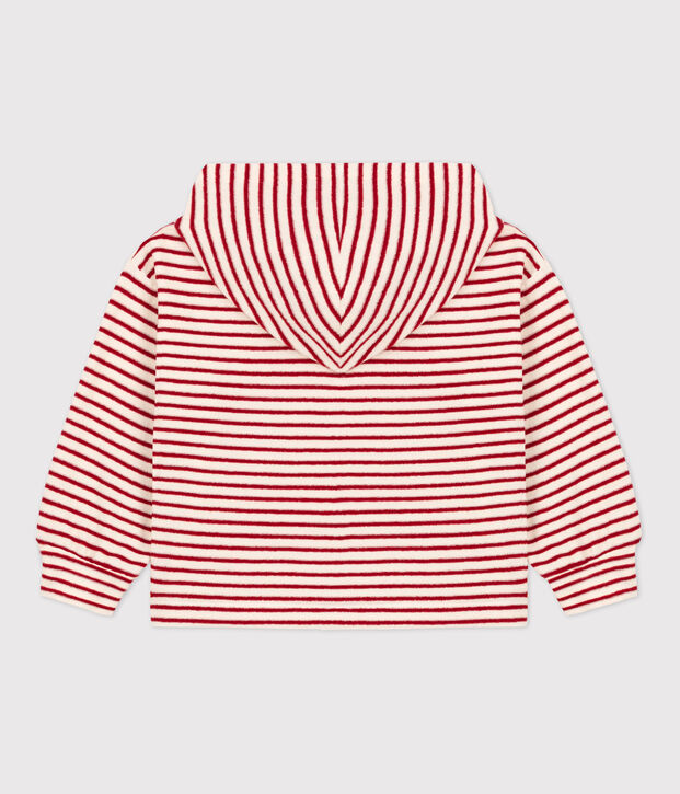 Gestreiftes Kinder-Hoodie f&uuml;r M&auml;dchen / Jungen naturfarben/rot