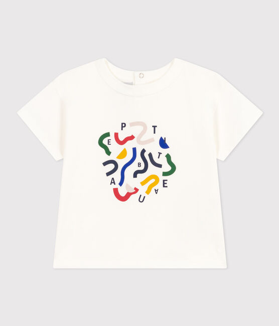 Kurzärmeliges Baby-T-Shirt aus leichtem Jersey weiss MARSHMALLOW