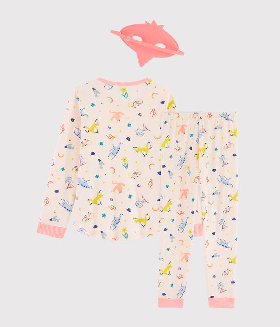 Kinderpyjama aus Rippstrick als rosarotes Flamingokostüm für Mädchen rosa FLEUR/weiss MULTICO