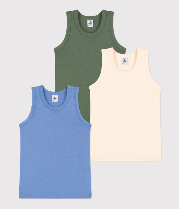 Unifarbene Kinder-Tanktops aus Baumwolle im 3er-Set vielfarbig
