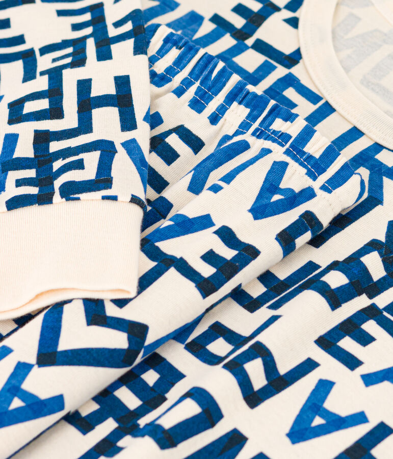 Kinderpyjama aus Baumwolle mots bleus f&uuml;r Jungen naturfarben/vielfarbig