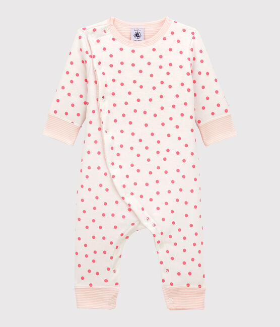 Wattierter Baby-Overall ohne Füße aus Baumwolle weiss MARSHMALLOW/rosa PETAL