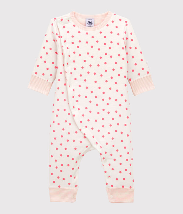 Wattierter Baby-Overall ohne F&uuml;&szlig;e aus Baumwolle weiss/rosa