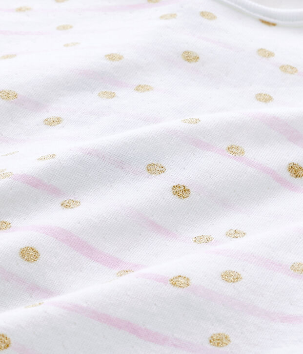 Gestreifter Baby-M&auml;dchen-Strampler aus gedoppeltem Jersey weiss/rosa/gelb