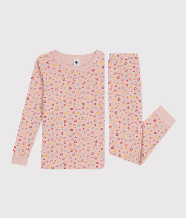 K&ouml;rpernaher Kinderpyjama aus Baumwolle mit Blumenmuster rosa/weiss