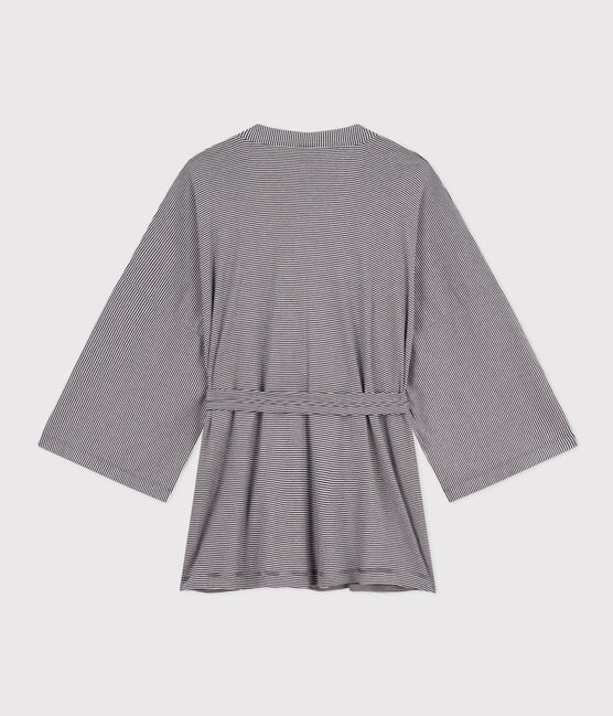 Gestreifter Kimono für Damen blau SMOKING/weiss MARSHMALLOW