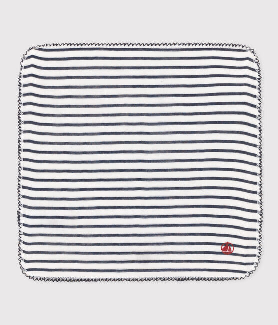 BABY-TASCHENTUCH MIT MARINESTREIFEN AUS BAUMWOLLGAZE weiss MARSHMALLOW/blau SMOKING