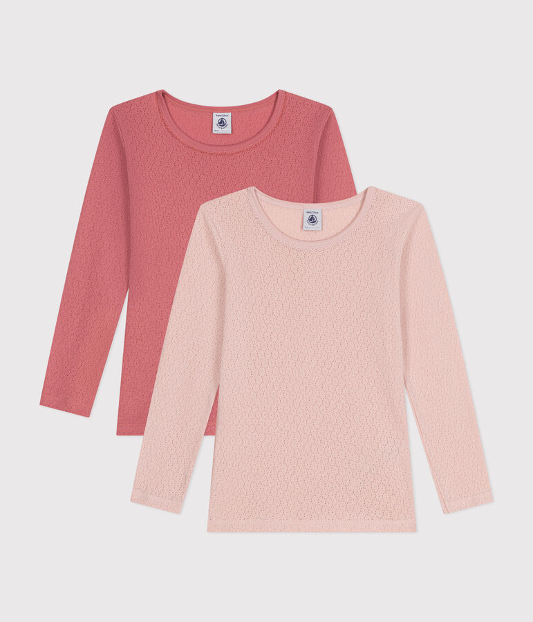 2er-Set Kinder-T-Shirts aus einfarbiger Baumwolle mit Lochstickerei vielfarbig