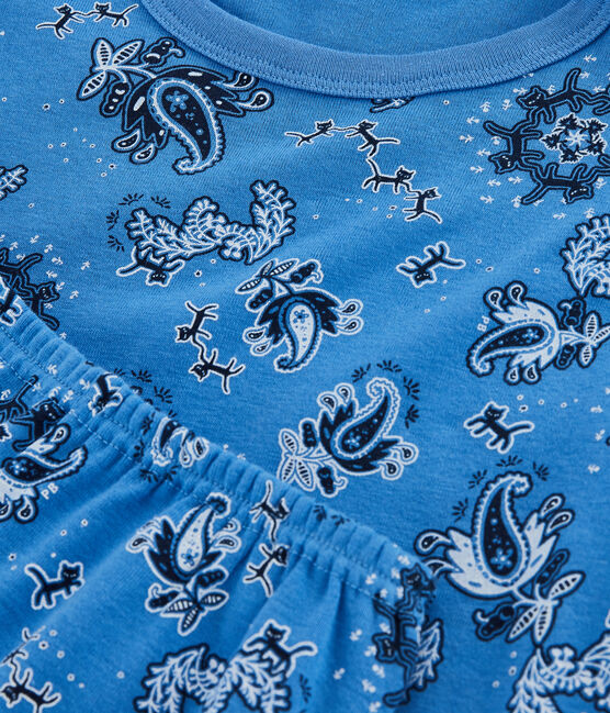 Kinder-Kurzpyjama aus Bio-Baumwolle mit Bandana-Design für Jungen blau BRASIER/weiss MULTICO