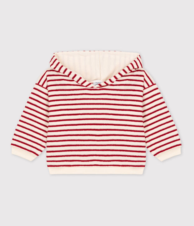 Baby-Kapuzensweatshirt aus Frottee naturfarben/rot