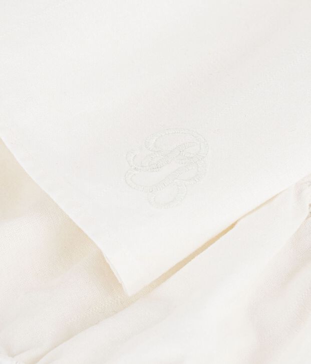 Baby-Kleid aus Baumwolle/Leinen mit h&uuml;bschen Stickereien und dazu passendem Bloomer weiss