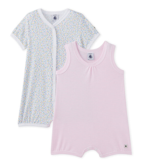 Kurze Baby-Mädchen-Einteiler im 2er-Set weiss .