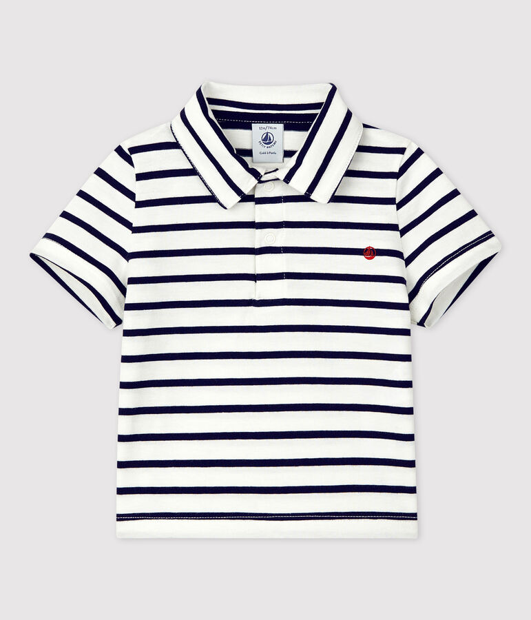Kurz&auml;rmeliges Baby-Poloshirt aus gestreiftem Jersey weiss/blau