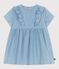 Kurzärmeliges Baby-Kleid aus Chambray mit Herz-Stickereien blau BLEU CLAIR