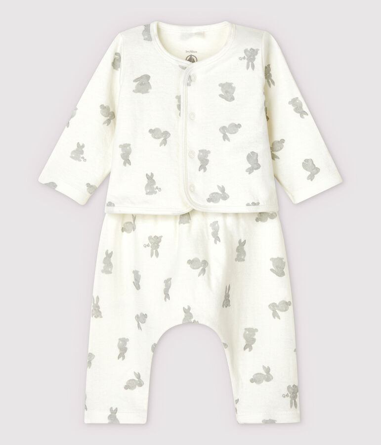 Zweiteiliges Baby-Set aus Doppeljersey aus Bio-Baumwolle mit Kaninchen-Motiv weiss/grau