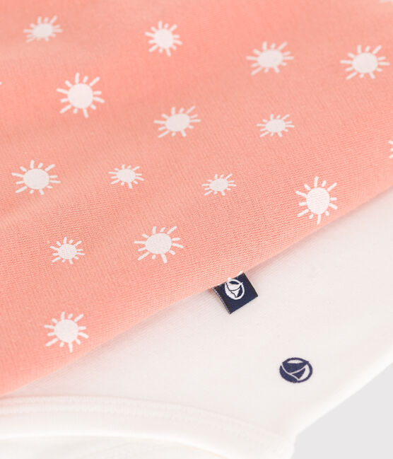 Newborn-Set Latzhose aus Baumwolle mit Sonnenmuster und Body orange ABRICOT/ MARSHMALLOW