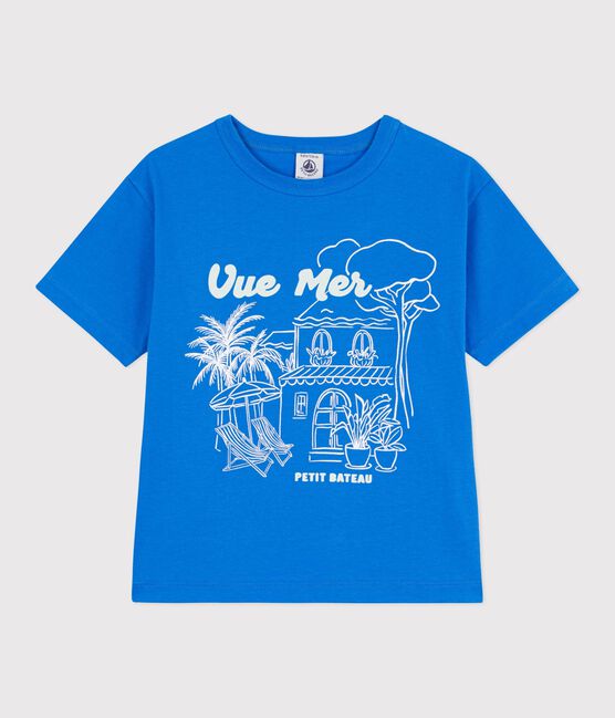 Kurzärmeliges Kinder T-Shirt aus Baumwolle blau DELPHINIUM
