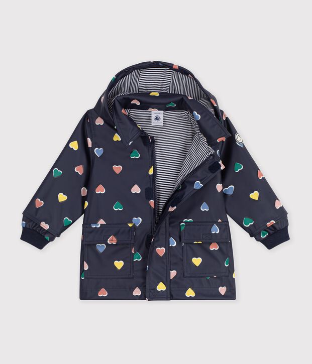 Ikonische Baby-Regenjacke mit Herzmotiv blau/vielfarbig
