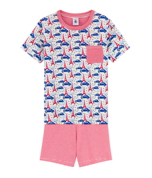 Rippstrick-Kurzpyjama f&uuml;r kleine Jungen weiss/vielfarbig