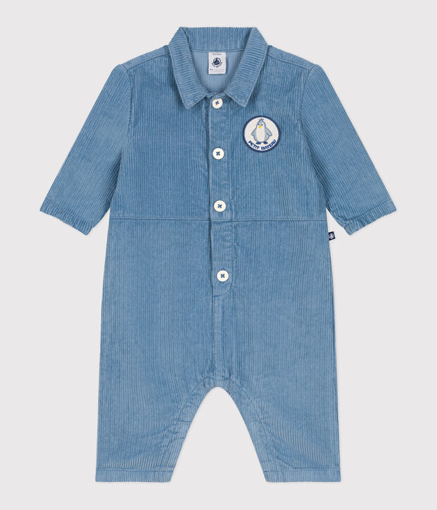 Langer Baby-Overall aus einfarbigem Fein-Cord im Tankwart-Stil blau