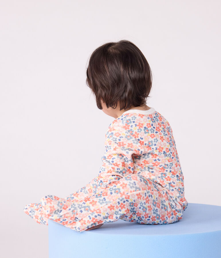 Strampler aus Nicki mit Blumenmuster weiss/vielfarbig