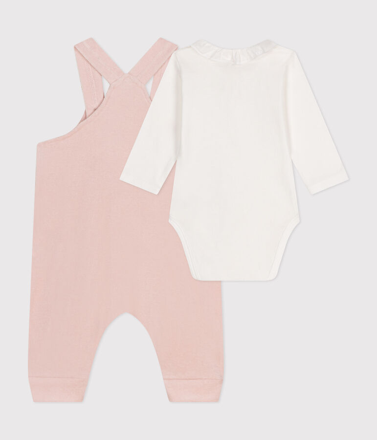 Baby Set, Latzhose aus Samt und body rosa