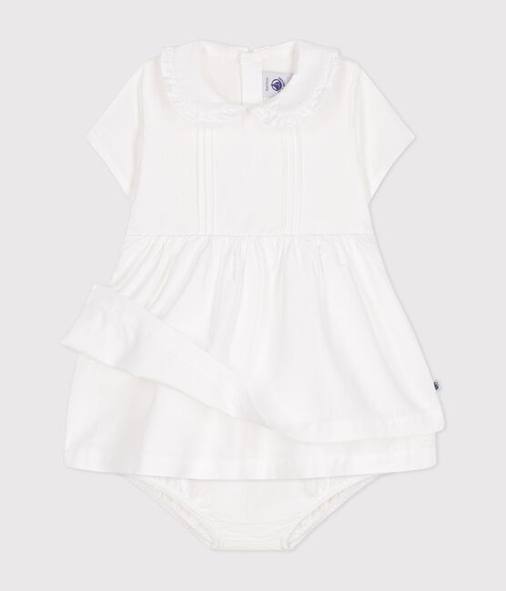 Baby-Kleid und Bloomer aus Baumwoll-Piqué weiss ECUME