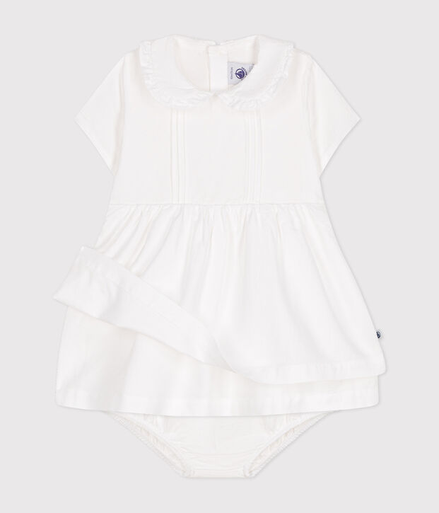 Baby-Kleid und Bloomer aus Baumwoll-Piqu&eacute; weiss