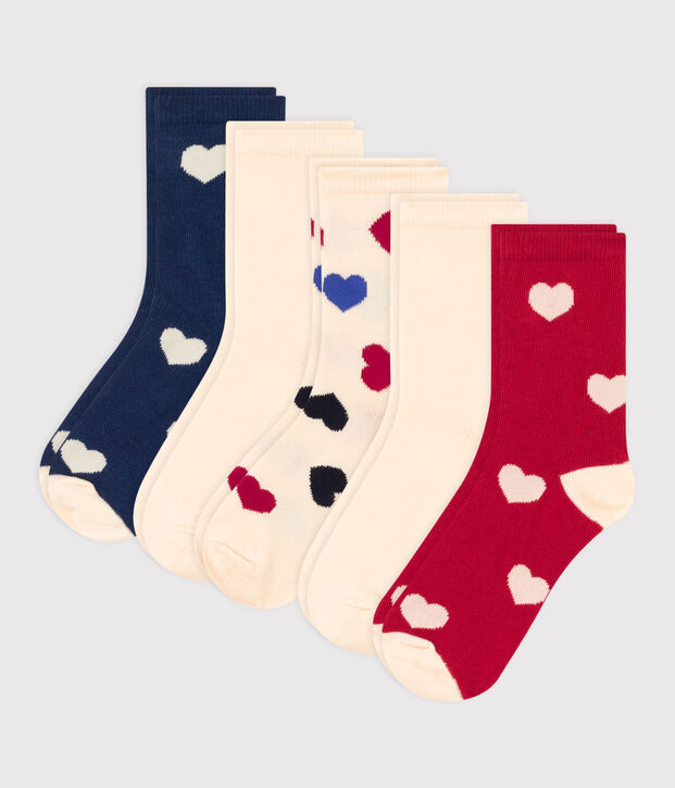5er-Set Kindersocken mit Herzmotiv vielfarbig