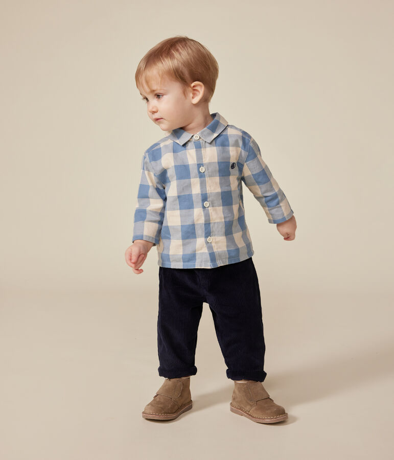 Baby-Hemd aus Flanell blau/naturfarben