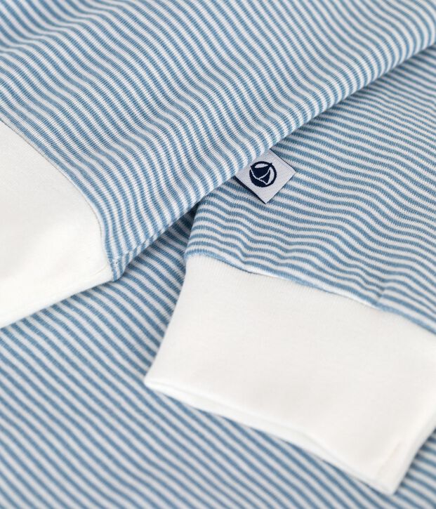 Damen-Pyjama aus Baumwolle mit Streifen blau/weiss