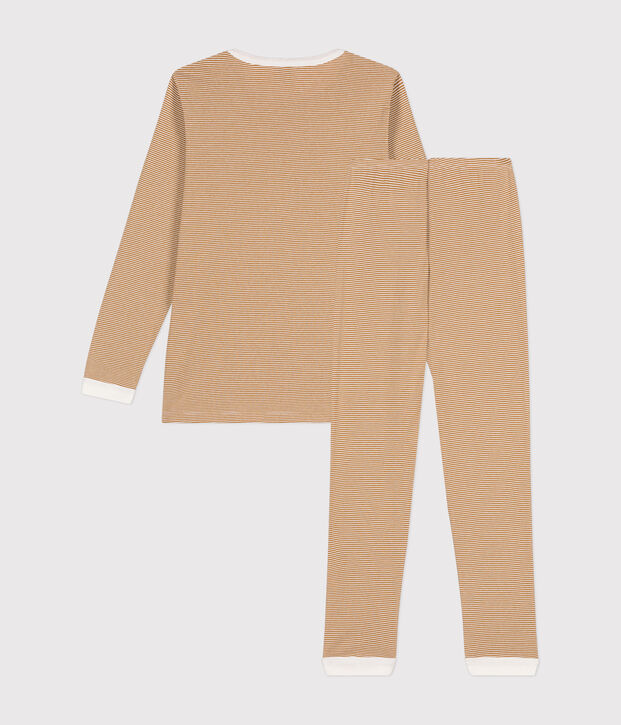 Kinder-Pyjama aus gestreifter Baumwolle f&uuml;r Jungen. braun/weiss