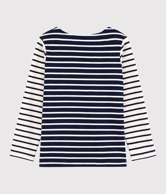 Langärmeliges Kinder-T-Shirt aus Jersey für Mädchen weiss MARSHMALLOW/blau SMOKING
