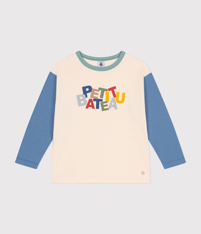 Lang&auml;rmeliges Kinder-T-Shirt aus feinem Jersey f&uuml;r Jungen naturfarben/vielfarbig