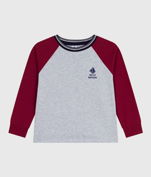 Lang&auml;rmeliges Kinder-T-Shirt aus einfarbiger Baumwolle grau/rot