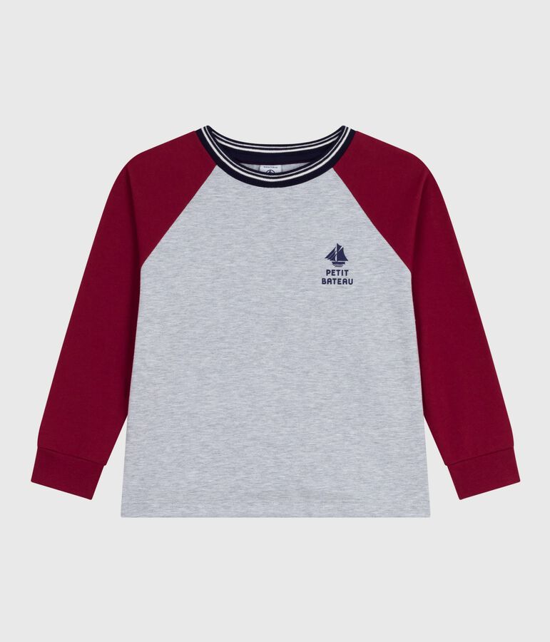 Lang&auml;rmeliges Kinder-T-Shirt aus einfarbiger Baumwolle grau/rot