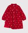Lang&auml;rmeliges Kinder-Kleid aus Feincord mit Schleifenmotiv rot/naturfarben