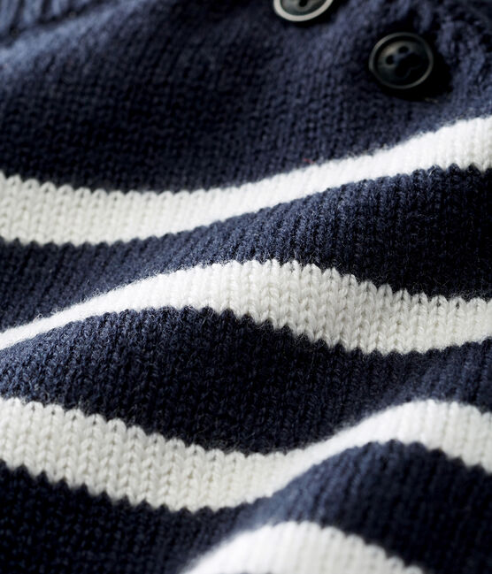 Gestreifter Woll-Baumwoll-Pullover für Jungen-Babys blau SMOKING/weiss MARSHMALLOW