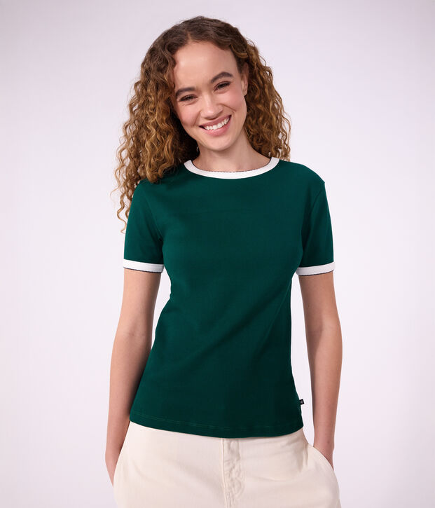 Kurz&auml;rmeliges Damen T-Shirt aus einfarbiger Baumwolle TREE