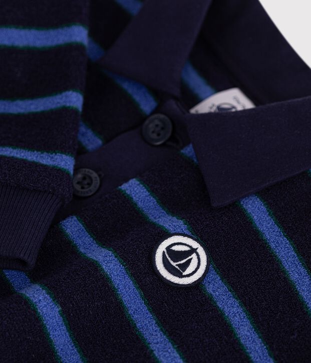 Kinder-Sweatshirt mit Polokragen aus Baumwolle mit Streifen blau/vielfarbig