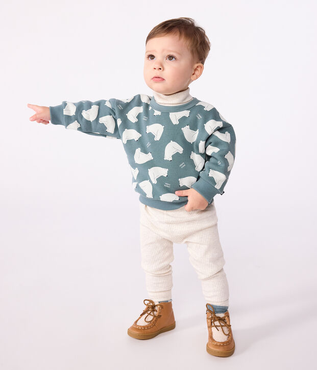 Baby-Sweatshirt aus Baumwolle mit B&auml;rmotiv grau/vielfarbig