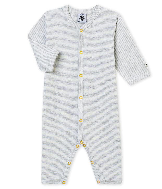 Baby Jungen Strampler ohne Fu&szlig;. grau/weiss