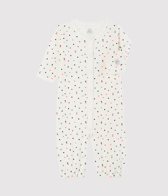 Kombi-Overall aus Rippstrick für Babys weiss MARSHMALLOW/blau SMOKING/ MULTICO