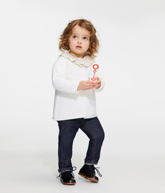 Baby-Cardigan aus Woll-/Baumwollstrick für Mädchen weiss MARSHMALLOW