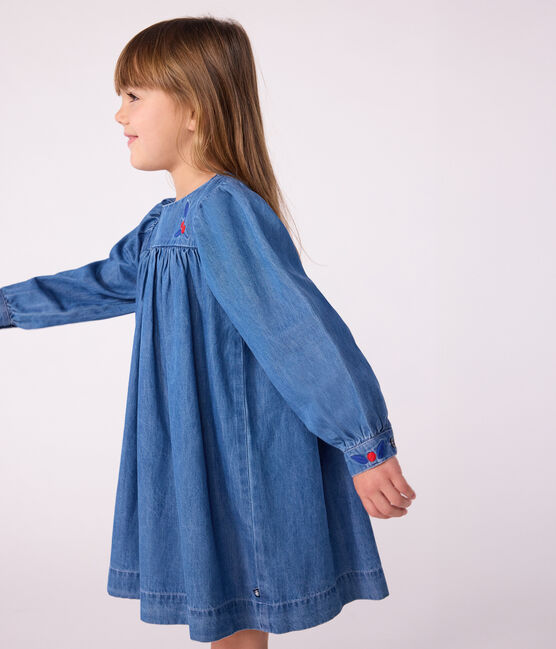 Langärmeliges Kinder-Kleid aus Denim blau DENIM CLAIR
