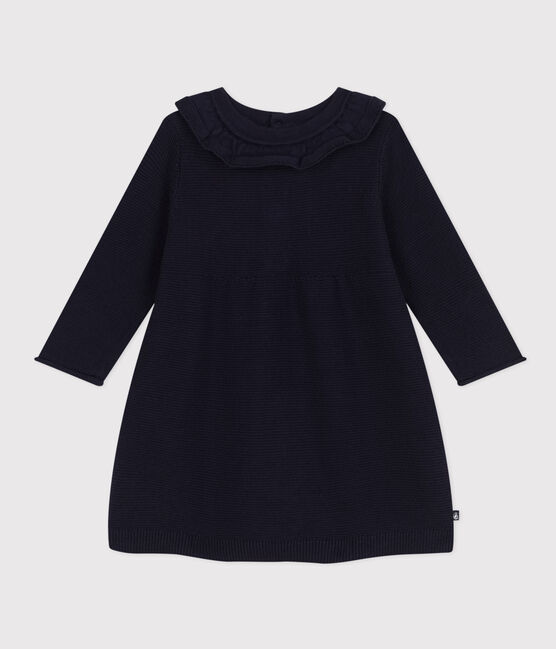 Langärmeliges Baby-Strickkleid blau SMOKING