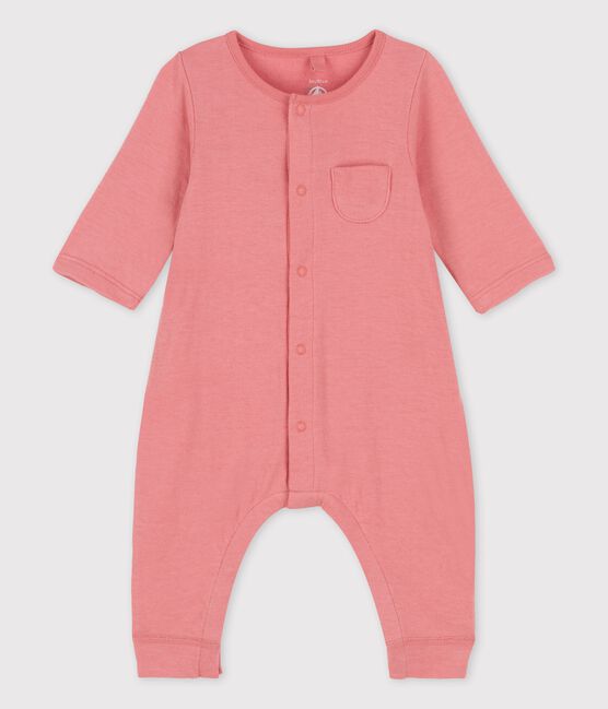 Langer einfarbiger Baby-Overall aus Bio-Doppeljersey rosa PAPAYE