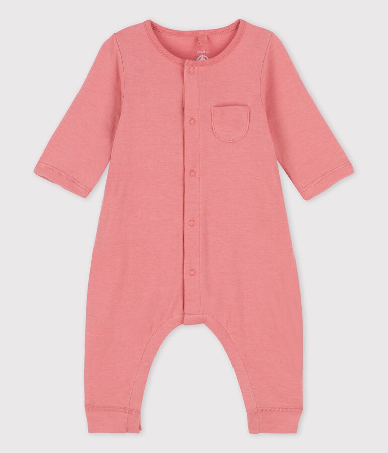 Langer einfarbiger Baby-Overall aus Bio-Doppeljersey rosa