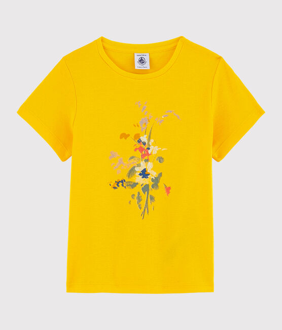 Kurzärmliges Kinder-T-Shirt aus Baumwolle für Mädchen gelb JAUNE